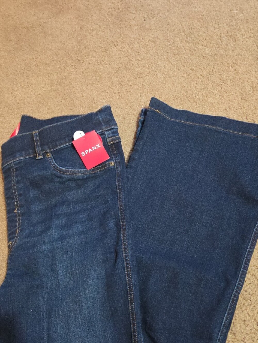 SPANX Jeans Midnight Shade Dark Blue Flare Pull On- Women LONG LARGE L Tall - Picture 4 of 8